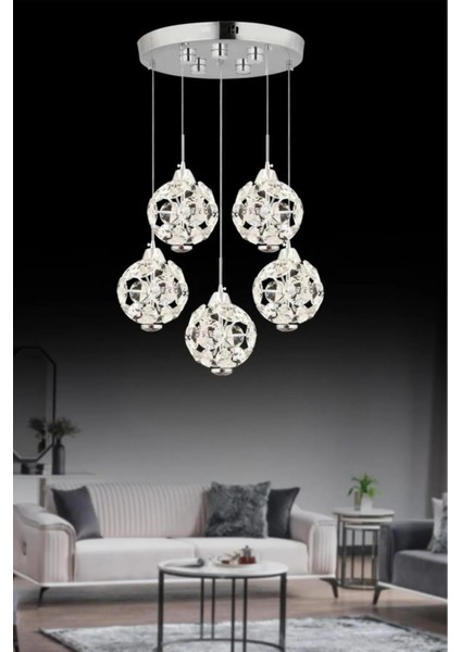 Istanbul Avize Dali 5'li Gümüş Kumandalı 3 Renk Ledli Modern LED Avize