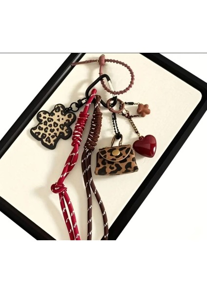 Leopar Ayıcıklı Leopar Çantalı Kalpli Kulplu Çanta Charmı fiyatları