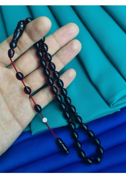 Usta Imzalı Siyah Kırmızı Ateş Kehribar Tesbih Efe Boy