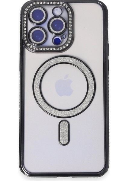 Newface iPhone 14 Pro Kılıf Joke Simli Magneticsafe Kılıf - Siyah
