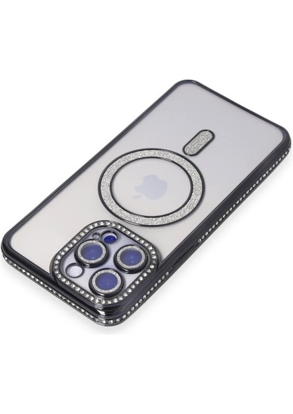 Newface iPhone 14 Pro Kılıf Joke Simli Magneticsafe Kılıf - Siyah