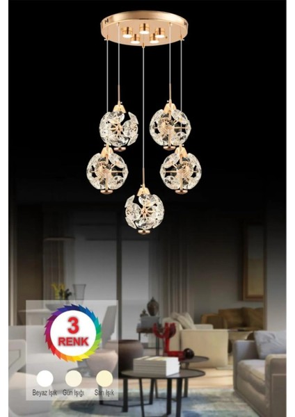 Istanbul Avize Dali 5'li Gold Kumandalı 3 Renk Ledli Modern LED Avize