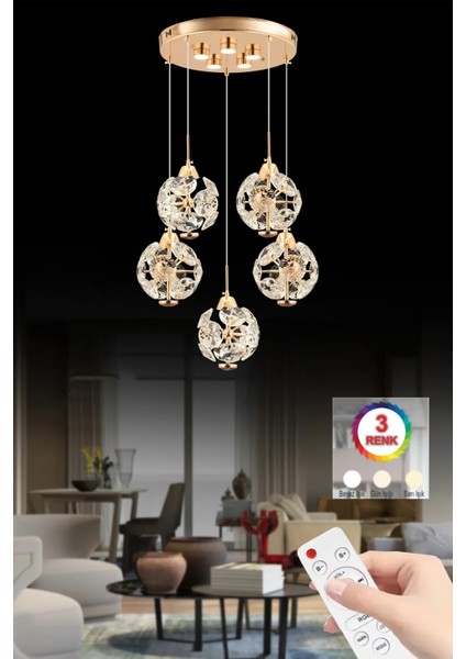 Istanbul Avize Dali 5'li Gold Kumandalı 3 Renk Ledli Modern LED Avize indirimleri