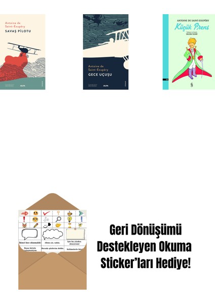 Savaş Pilotu + Gece Uçuşu + Küçük Prens + Okuma Sticker'ları