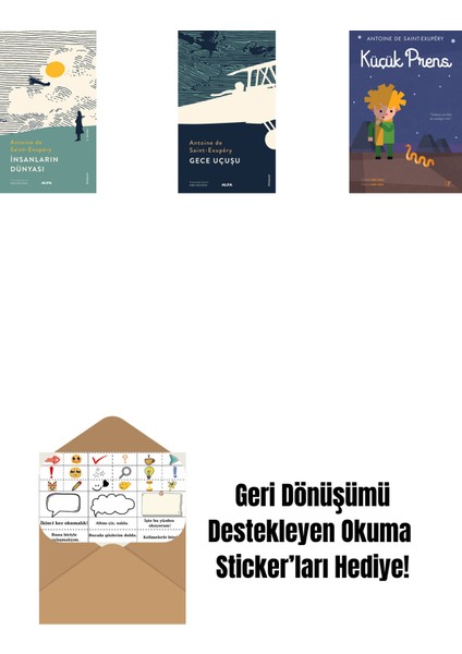 Insanların Dünyası + Gece Uçuşu + Küçük Prens (Ciltli) - Büyük Boy + Okuma Sticker'ları