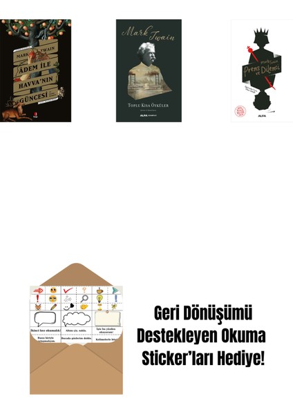 Adem ile Havva’nın Güncesi + Toplu Kısa Öyküler (Ciltli) + Prens ve Dilenci + Okuma Sticker'ları