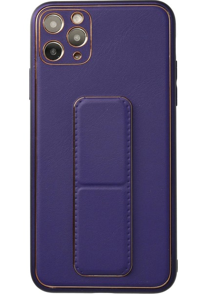 Newface iPhone 11 Pro Max Kılıf Coco Deri Standlı Kapak - Mor