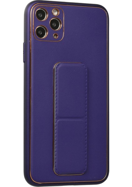 Newface iPhone 11 Pro Max Kılıf Coco Deri Standlı Kapak - Mor