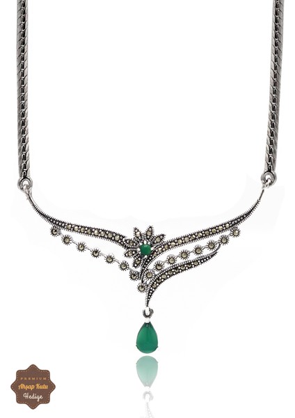 Zümrüt Taşlı Prenses Model Markazit Taşlı Gümüş Kadın Gerdanlık 201024282