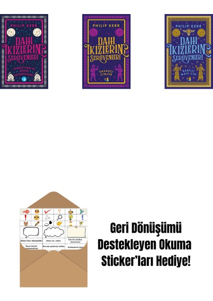 Dahi Ikizlerin Serüvenleri - Cengiz Han’ın Mezar Soyguncuları + Dahi Ikizlerin Serüvenleri - Savaşçı Cinler + Dahi Ikizlerin Serüvenleri - Babilli Mavi Cin + Okuma Sticker'ları
