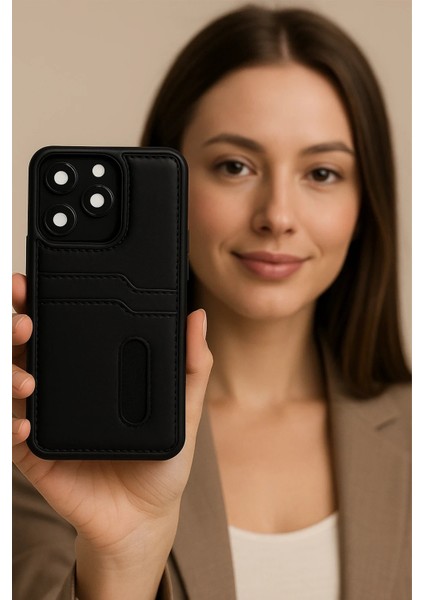 Newface iPhone 16E Kılıf Sara Kartvizitli Deri Kılıf - Taba