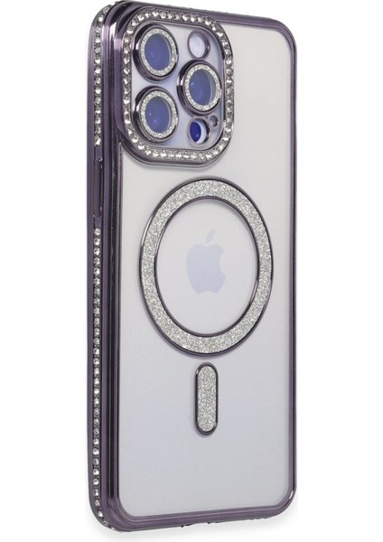 Newface iPhone 15 Pro Max Kılıf Joke Simli Magneticsafe Kılıf - Derin Mor