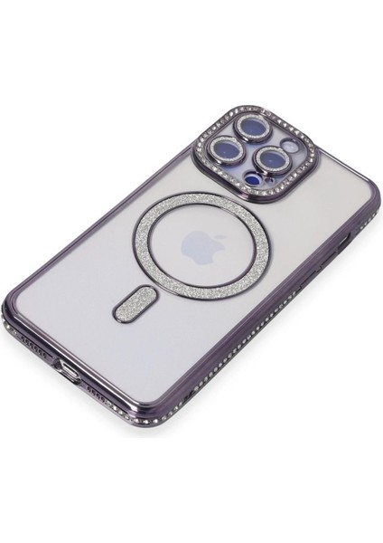 Newface iPhone 15 Pro Max Kılıf Joke Simli Magneticsafe Kılıf - Derin Mor