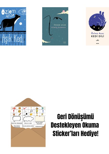 Âşık Kedi + Gümüş Kordon + Kedi Dili + Okuma Sticker'ları