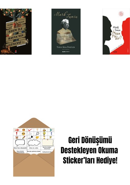 Adem ile Havva’nın Güncesi + Toplu Kısa Öyküler (Ciltli) + Insan Nedir? + Okuma Sticker'ları