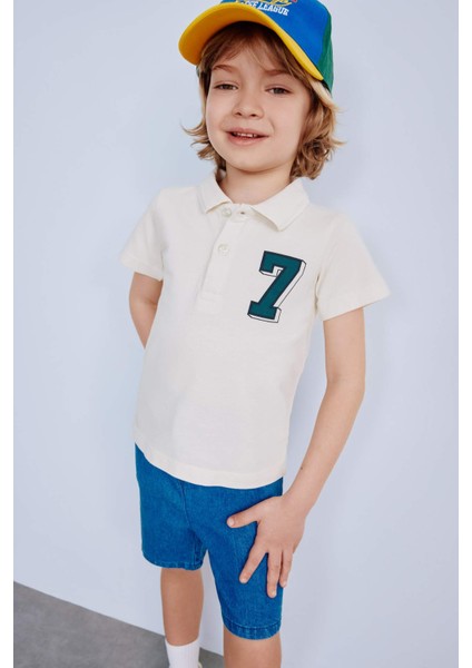 Erkek Bebek Polo Yaka Baskılı Pike Kısa Kollu Tişört E1126A525SM