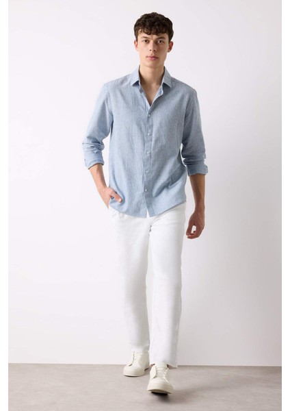 %100 Pamuk Relax Fit Rahat Kesim Düz Paça Keten Görünümlü Yazlık Beyaz Kumaş Pantolon D4251AX25SM fiyatları