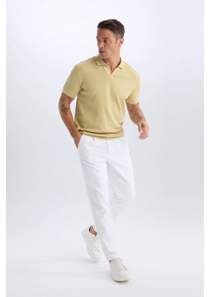 %100 Pamuk Relax Fit Rahat Kesim Düz Paça Keten Görünümlü Yazlık Beyaz Kumaş Pantolon D4251AX25SM fırsatları