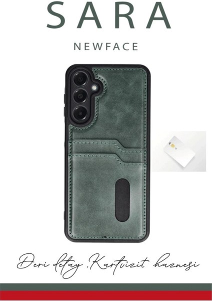 Newface Samsung Galaxy A25 5g Kılıf Sara Kartvizitli Deri Kılıf - Taba