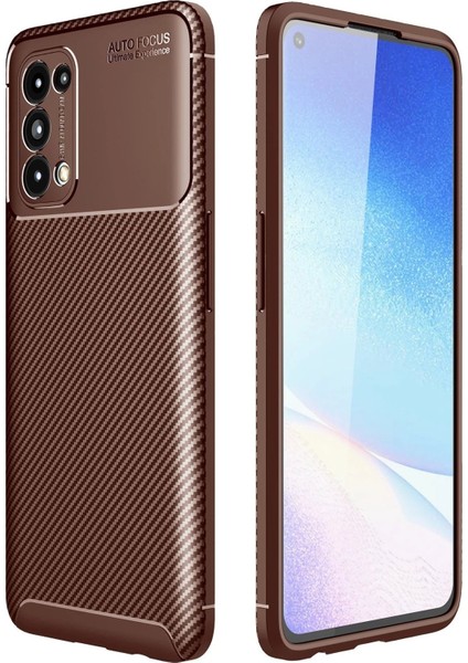 Newface Oppo Reno 5 Kılıf Auto Focus Karbon Kapak - Kahverengi