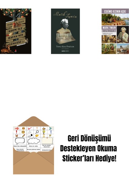 Adem ile Havva’nın Güncesi + Toplu Kısa Öyküler (Ciltli) + Eskimo Kızının Aşkı + Okuma Sticker'ları
