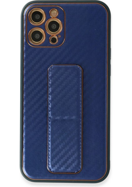 Newface iPhone 12 Pro Kılıf Coco Karbon Standlı Kapak - Mavi