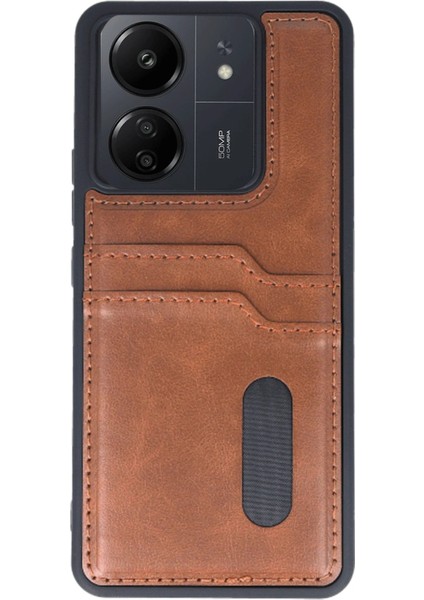 Newface Xiaomi Redmi 13C Kılıf Sara Kartvizitli Deri Kılıf - Taba modelleri