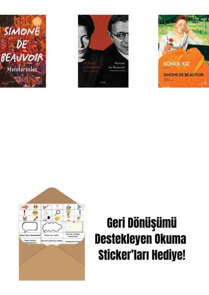 Mandarinler (Ciltli) + J. P. Sartre Ile Söyleşiler + Sartre’a Mektuplar 1: 1930-1939 + Okuma Sticker'ları