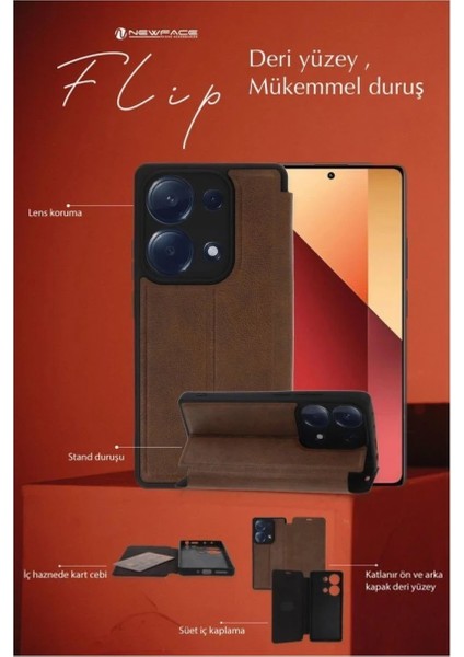 Newface iPhone 16 Plus Kılıf Flip Cover - Taba