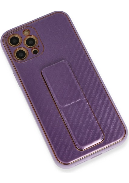 Newface iPhone 12 Pro Kılıf Coco Karbon Standlı Kapak - Mor