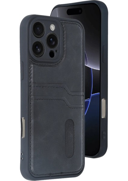 Newface iPhone 16 Pro Max Kılıf Sara Kartvizitli Deri Kılıf - Siyah
