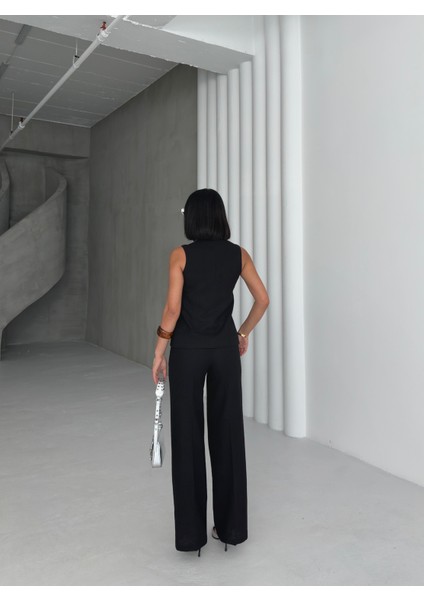 Kadın Keten Asimetrik Yelek Pantolon Ikili Takım fiyatları