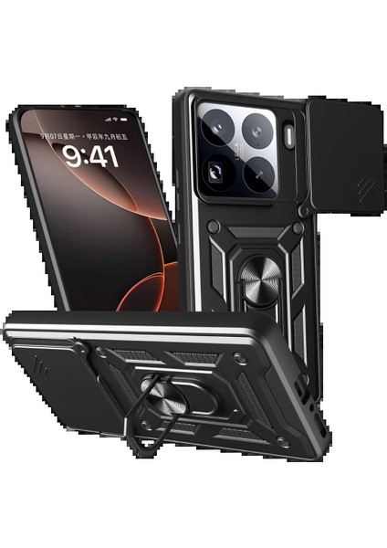 Newface Xiaomi Mi 15 Pro Kılıf Pars Lens Yüzüklü Silikon - Siyah