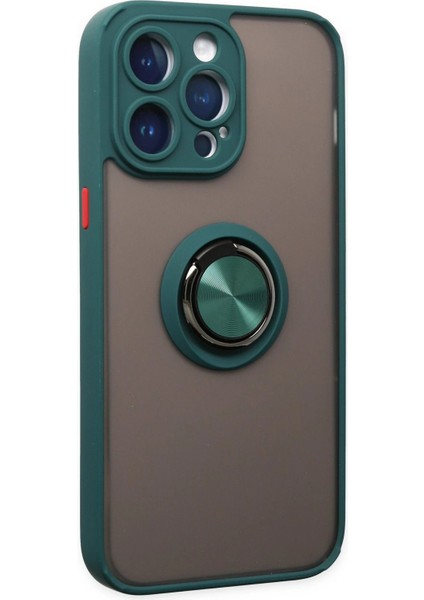Newface iPhone 14 Pro Kılıf Montreal Yüzüklü Silikon Kapak - Yeşil