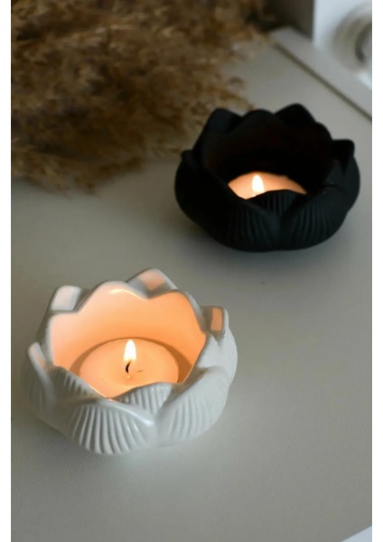 Lotus Tealight Mumluk 2’li Set – Siyah & Beyaz