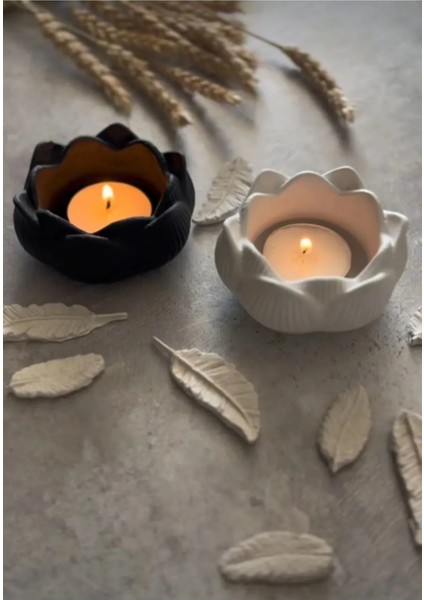 Lotus Tealight Mumluk 2’li Set – Siyah & Beyaz