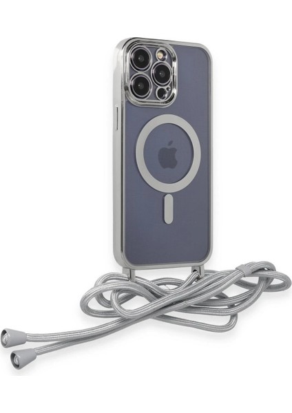 Newface iPhone 13 Pro Kılıf Divo Lazer Askılı Magsafe Kapak - Gümüş