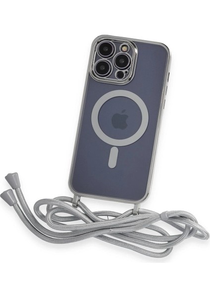 Newface iPhone 13 Pro Kılıf Divo Lazer Askılı Magsafe Kapak - Gümüş