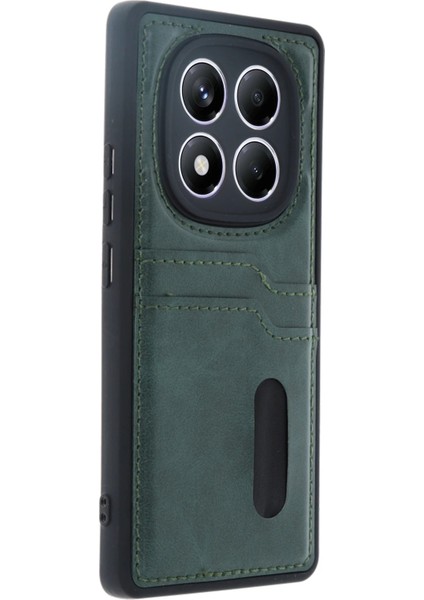 Newface Xiaomi Redmi Note 14 Pro 5g Kılıf Sara Kartvizitli Deri Kılıf - Koyu Yeşil