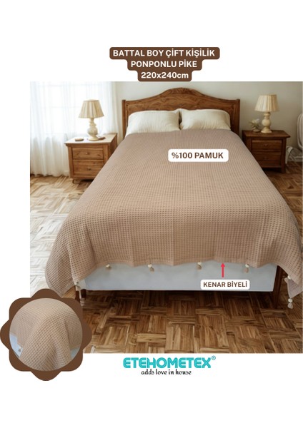 Etehometex Ponponlu Pamuk Pike Çift Kişilik 220X240CM