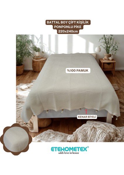 Etehometex Ponponlu Pamuk Pike Çift Kişilik 220X240CM