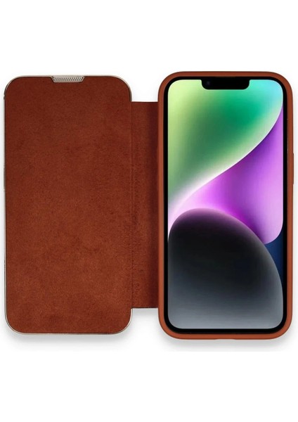 Newface iPhone 14 Pro Max Kılıf Dolpin Kapaklı - Kahverengi