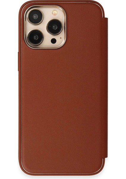 Newface iPhone 14 Pro Max Kılıf Dolpin Kapaklı - Kahverengi