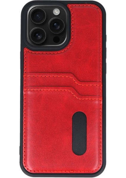 Newface iPhone 15 Pro Max Kılıf Sara Kartvizitli Deri Kılıf - Kırmızı