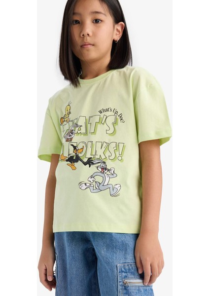 Kız Çocuk Looney Tunes Relax Fit Bisiklet Yaka Kısa Kollu Tişört E0868A825SM fırsatları