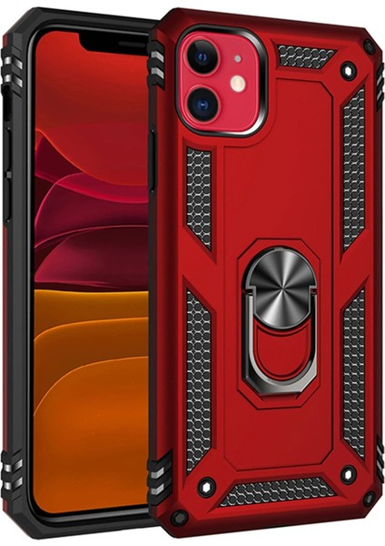 Newface iPhone 11 Kılıf Sofya Yüzüklü Silikon Kapak - Kırmızı