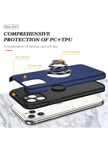 Newface iPhone 11 Pro Max Kılıf Elit Yüzüklü Kapak - Lacivert