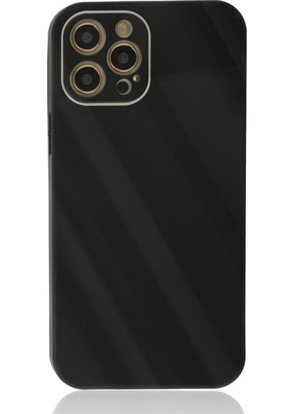 Newface iPhone 12 Pro Max Kılıf Glass Kapak - Siyah