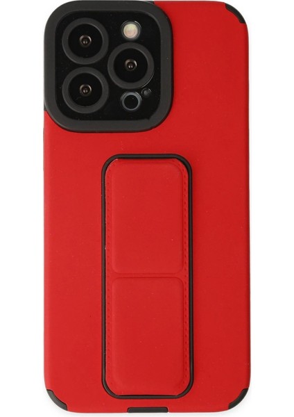Newface iPhone 13 Pro Kılıf Mega Standlı Silikon - Kırmızı