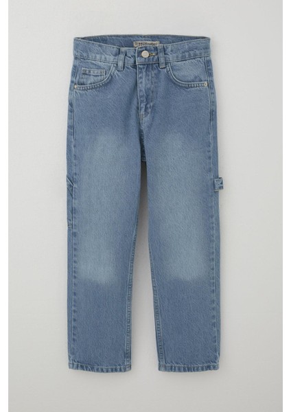 Erkek Çocuk Jean Pantolon Marangoz Model 5-9 Yaş, Açık Mavi